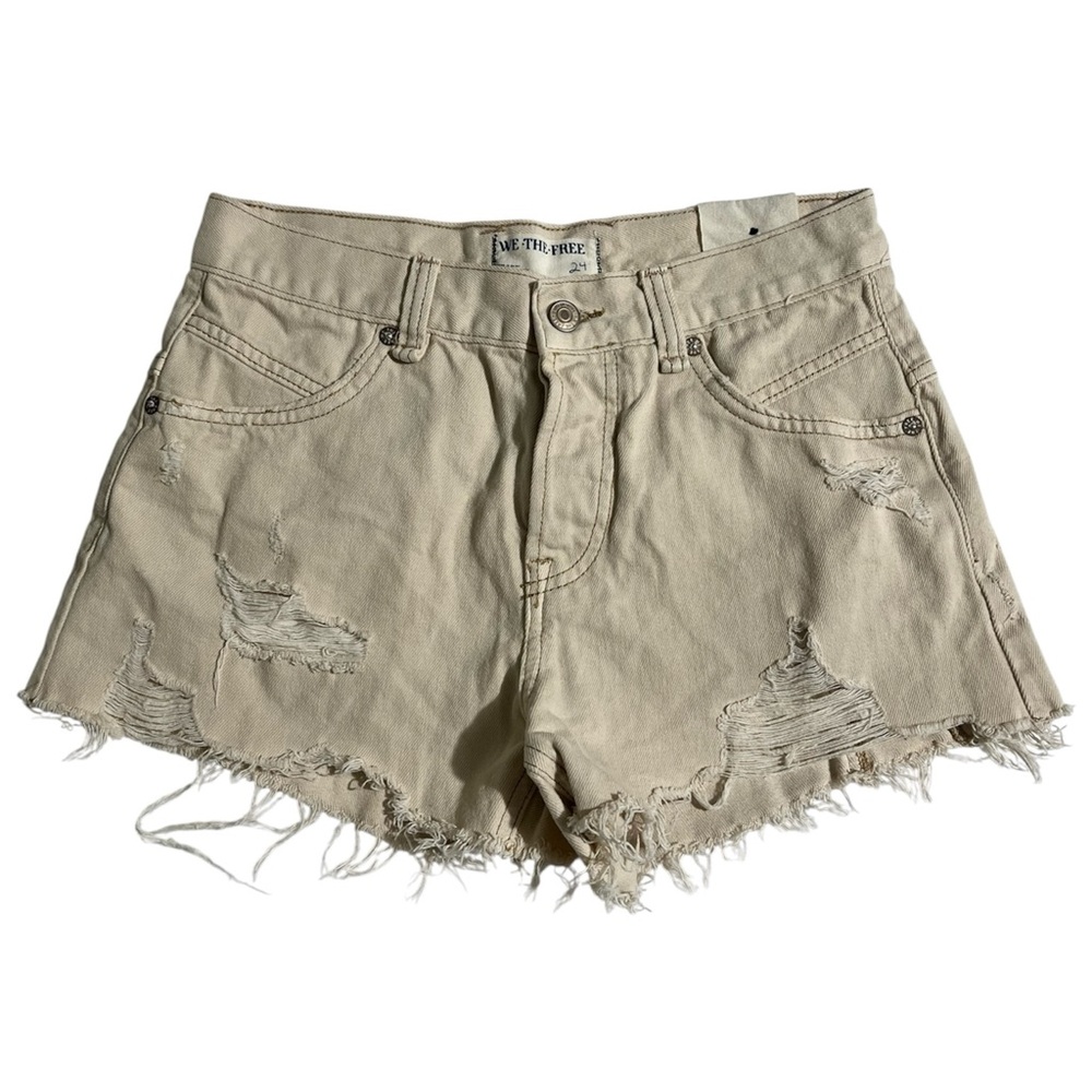 Free People Now Or Never Denim Shorts Raw Hem Ivory